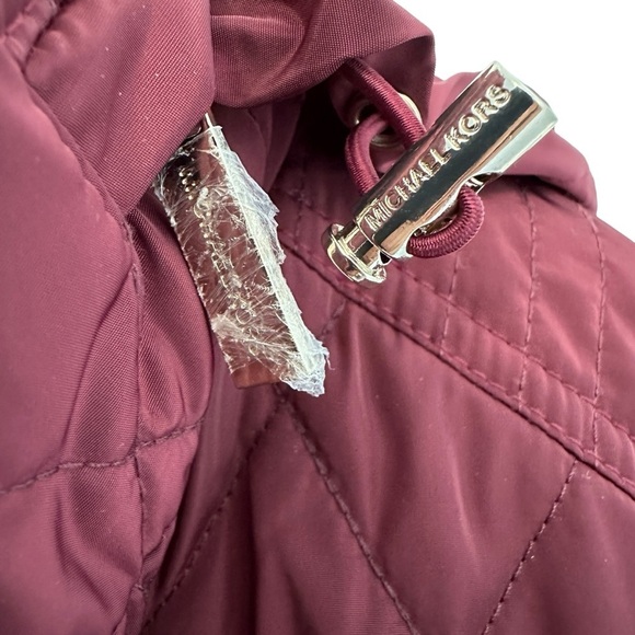 NWOT WOMENS MICHAEL KORS MAROON PUFFER COAT ZIP UP KNEE LENGTH W/ BELT & HOOD 1X - Picture 7 of 17